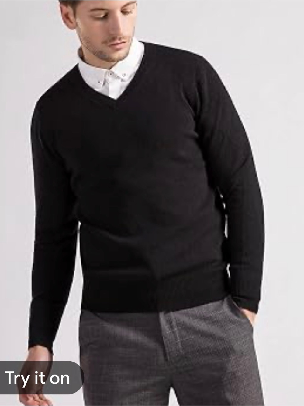 John Ashford Men's Black V-Neck Cashmere Sweater